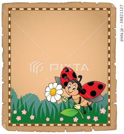 Parchment with ladybug holding flower 38821127
