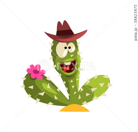 Creen cactus character with hat and flower 38823975