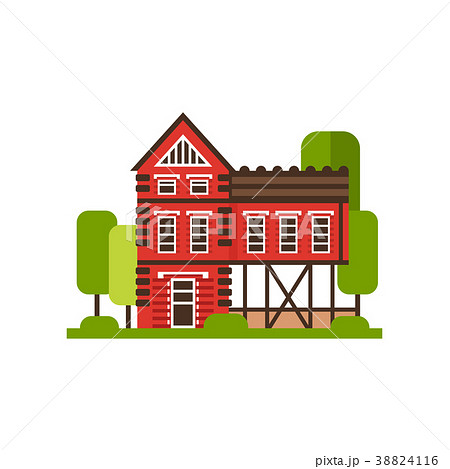 Traditional red rural house, countryside building 38824116