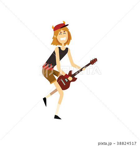 Teen Boy Playing On Guitar Young Guitaristのイラスト素材