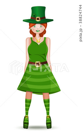 Cute red-haired girl in green leprechaun costume Cute red-haired girl in green leprechaun costume 38824744