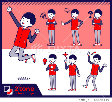 2tone type Store staff red uniform men_set 01 38826349
