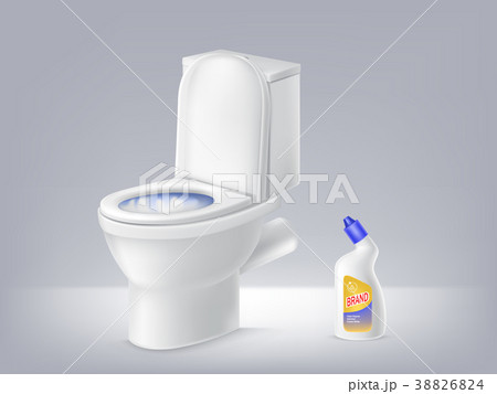 Vector mock up 3d toilet bowl, liquid disinfectant 38826824