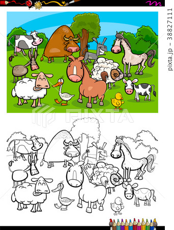 cute farm animals characters group color book 38827111