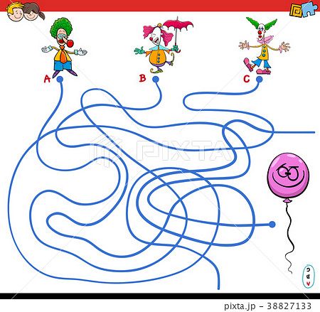 paths maze game with clowns and balloon 38827133