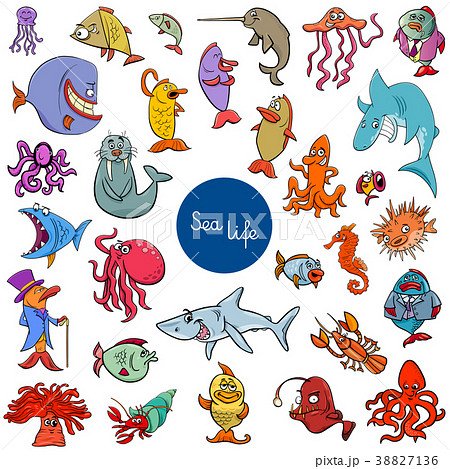 cartoon sea life animal characters collection 38827136