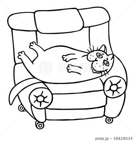 Lazy Fat Cat Is Lying On A Armchair Vectorのイラスト素材 3034