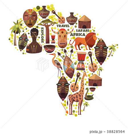 Map Of Africa With Vector Icons Masks Musicのイラスト素材 3564