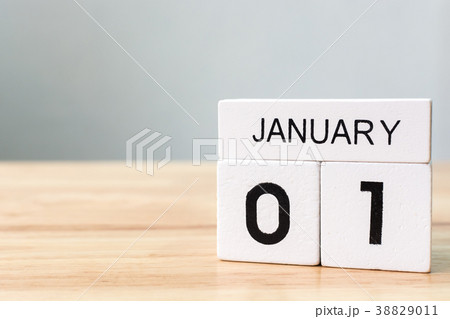 January 1, Calendar wood block on table 38829011