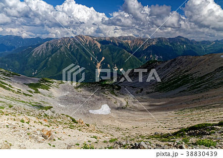 北アルプス・薬師岳山頂から見るカールと赤牛岳・水晶岳方面 38830439