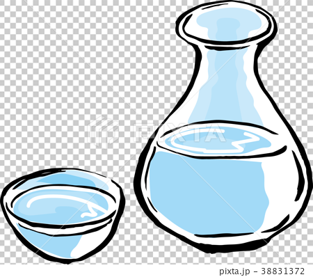 Japanese Sake Glass Brushstroke Illustration Color Stock Illustration
