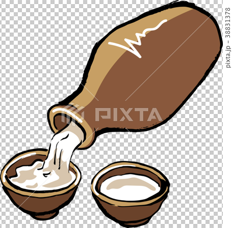 日本酒陶器の器入りの筆イラスト カラー 日本酒陶器の器入りの筆イラスト カラー 38831378