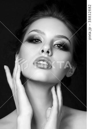 Black and white beauty portrait of young woman Black and white beauty portrait of young woman 38832682
