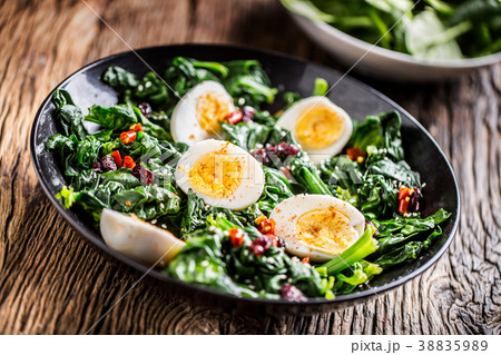 Spinach Salad. Fresh spinach salad with eggs. Spinach Salad. Fresh spinach salad with eggs. 38835989