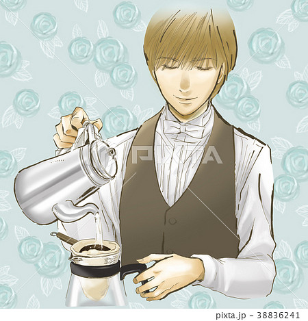 コーヒーマスター バリスタ イケメン コーヒー スタッフ 男性 制服 喫茶店 カフェのイラスト素材