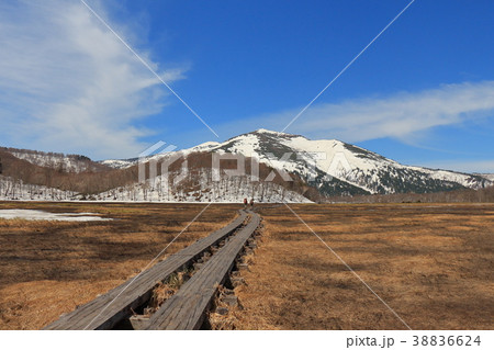 早春の尾瀬 牛首分岐付近から至仏山方面を見る 早春の尾瀬 牛首分岐付近から至仏山方面を見る 38836624