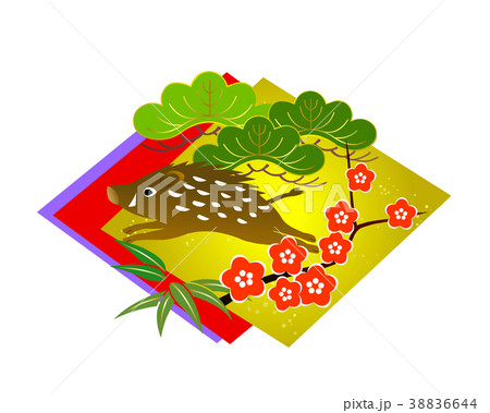 亥年年賀素材 色紙 松竹梅 亥年年賀素材 色紙 松竹梅 38836644