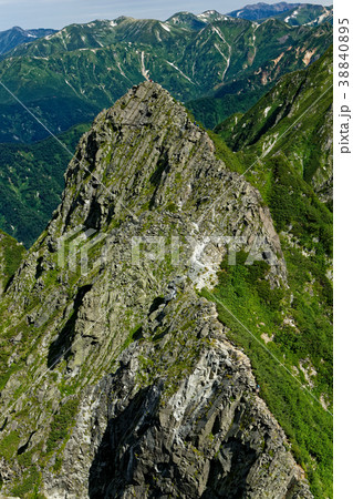 北アルプス 北穂高岳への登りから振り返る大キレット 長谷川ピークの写真素材 3405