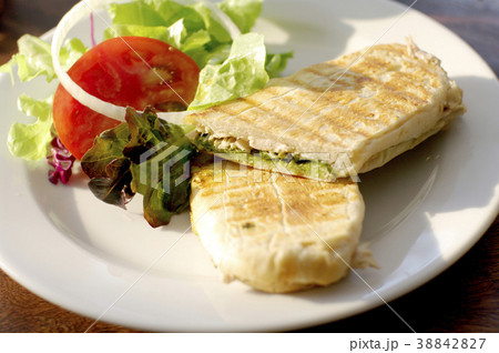 panini chicken pesto with salad panini chicken pesto with salad 38842827