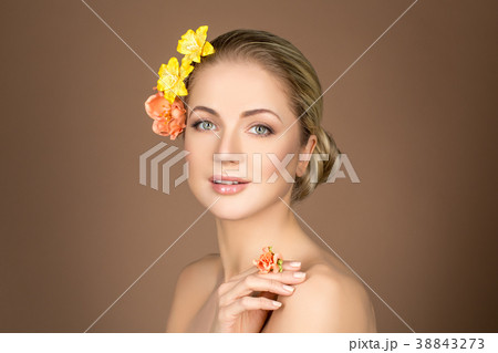 beautiful girl with flowers on head beautiful girl with flowers on head 38843273