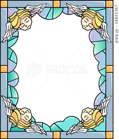 Stained Glass Angel Clouds Frame Illustration 38843367