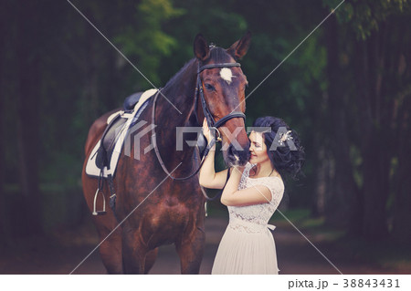 beautiful girl in dress with horse beautiful girl in dress with horse 38843431