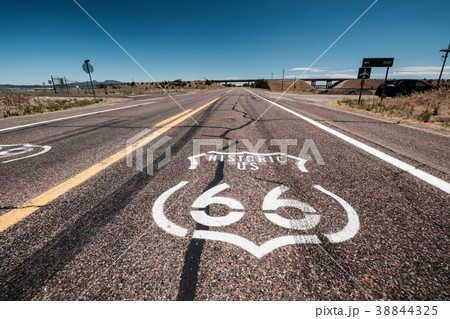 Street sign on historic route 66 in California 38844325