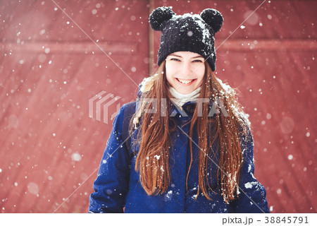 Winter portrait of a young woman.  38845791