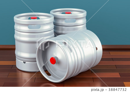 Beer Metallic Kegs In Room On The Wooden Floorのイラスト素材 Beer Metallic Kegs In Room On The Wooden Floorのイラスト素材