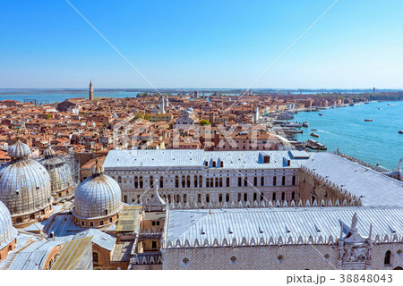 Panoramic aerial cityscape view to Venice in Italy 38848043