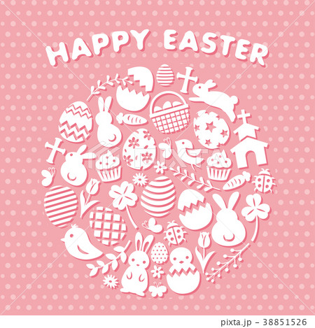 イースター フラットアイコンの丸型のカードのイラスト素材