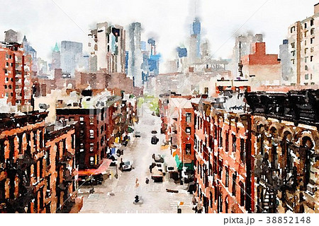ニューヨークの古い町並み水彩画のイラスト素材