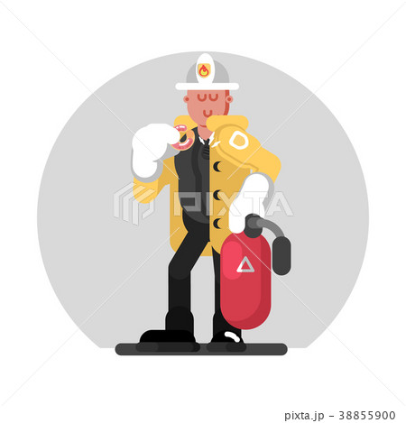 Fireman standing with fire extinguisher 38855900
