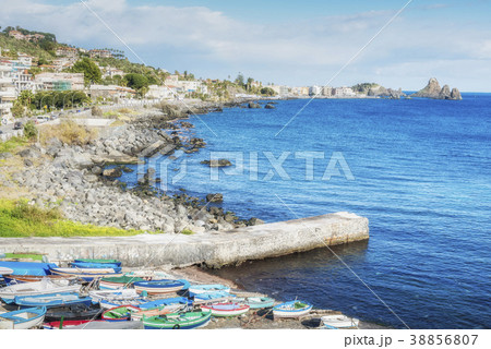Fishing boats on the Aci Castello coast. Sicily. 38856807