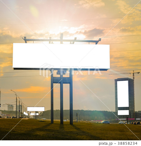 Blank white billboard at sunset, mock up 38858234