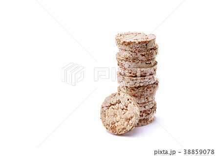 Diet rice puffed cakes pile isolated on white 38859078