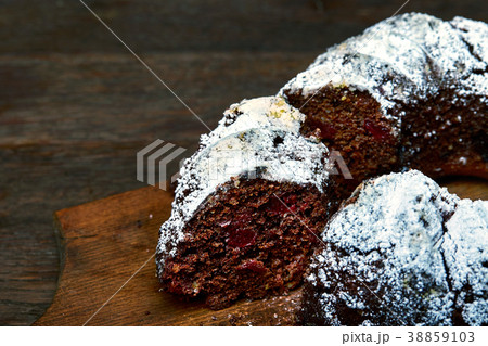 Chocolate cake with sour cherries and wallnuts on Chocolate cake with sour cherries and wallnuts on 38859103