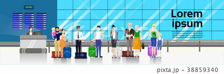 People with Baggage Standing In Line To Counter In 38859340