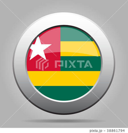 Flag of Togo. Metal gray round button.