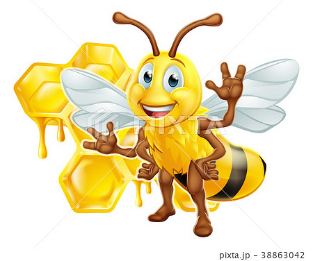 Bee Cartoon Character With Honeycomb 38863042