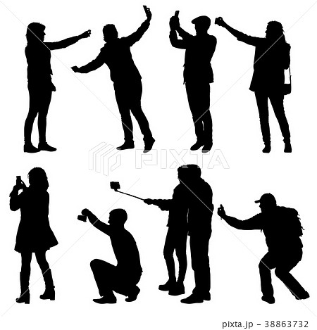 Set silhouettes man and woman taking selfie 38863732