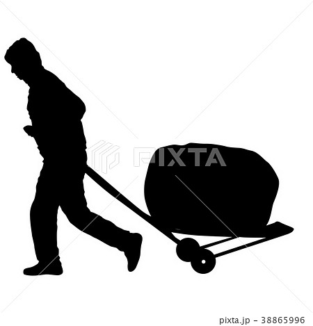 Black silhouette hard worker pushing wheelbarrow  38865996