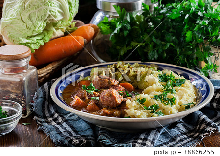 Traditional irish stew served with potatoes Traditional irish stew served with potatoes 38866255