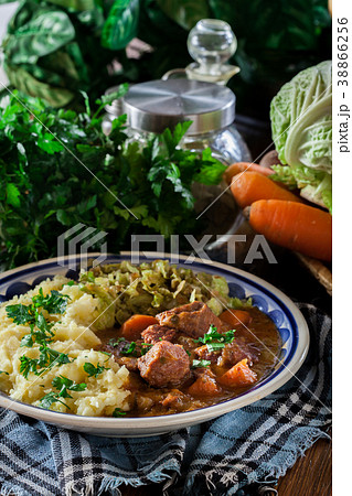 Traditional irish stew served with potatoes Traditional irish stew served with potatoes 38866256
