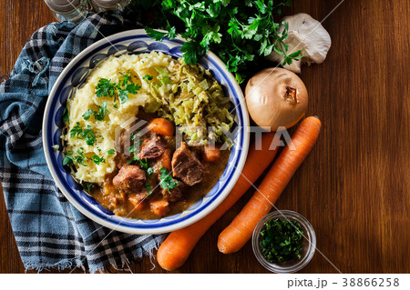 Traditional irish stew served with potatoes Traditional irish stew served with potatoes 38866258