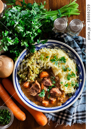 Traditional irish stew served with potatoes Traditional irish stew served with potatoes 38866259