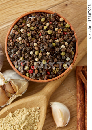 Composition of powder spices on spoon and Composition of powder spices on spoon and 38867008