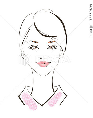女性の顔正面 ショートヘアのイラスト素材 3699