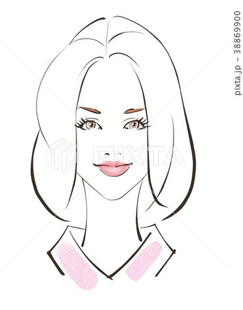 女性の顔正面 ミディアムヘアのイラスト素材