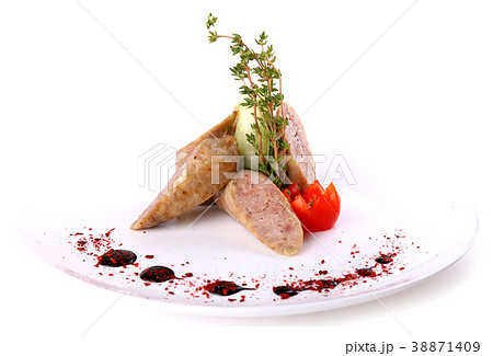 Sliced sausages decorated with cucumber 38871409